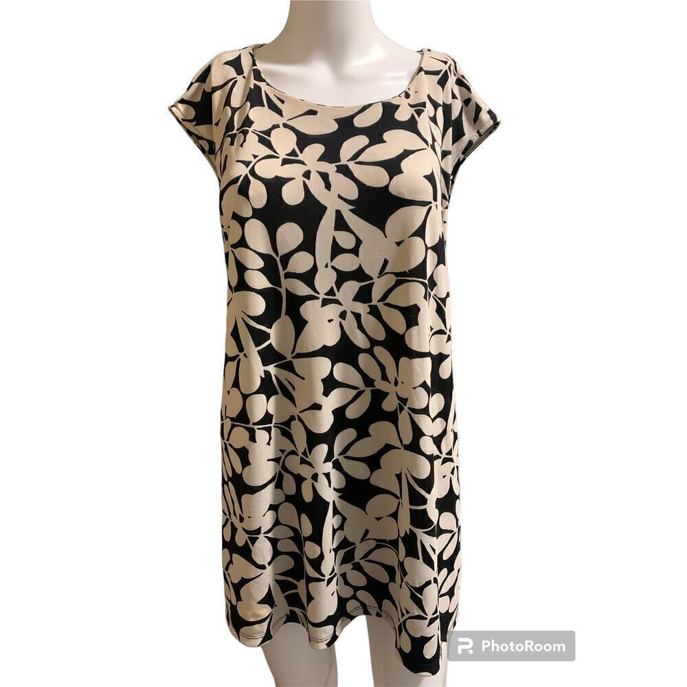 Liz Claiborne Women’s Size XL Blouse Black Cream Ivory Short Sleeved Shirt Top